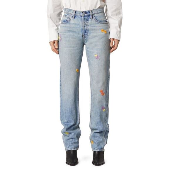 Hudson NWT Women's Thalia Loose-Fit Embroidered Vintage Wash Jeans Blue Size 26 - Picture 1 of 9